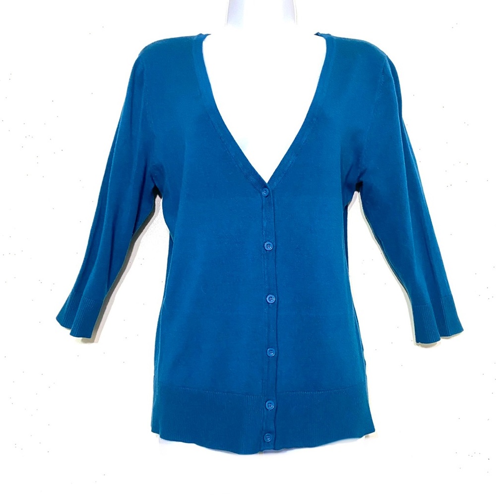 14th & Union TEAL cardigan lightweight v-neck 3/4 sleeve button down sweater L